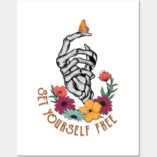 Set yourself free floral skeleton Posters and Art